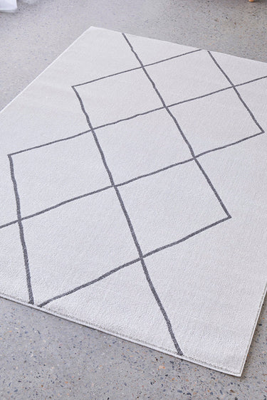 Lola Paradise Cream & Grey Modern Diamond Pattern Rug